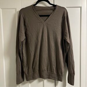 Muji 100% Wool Knit Sweater Vneck Taupe Washable Wool Mens Size XL